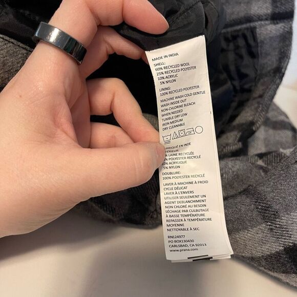 Prana Asgard Hooded Lined Flannel Shirt Charcoal Size Small - Picture 8 of 9